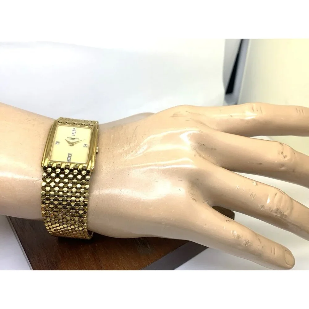 Wittnauer Men's Watch 11D12 Swiss Quartz Diamond Tank Gold Tone Steel 25x33mm